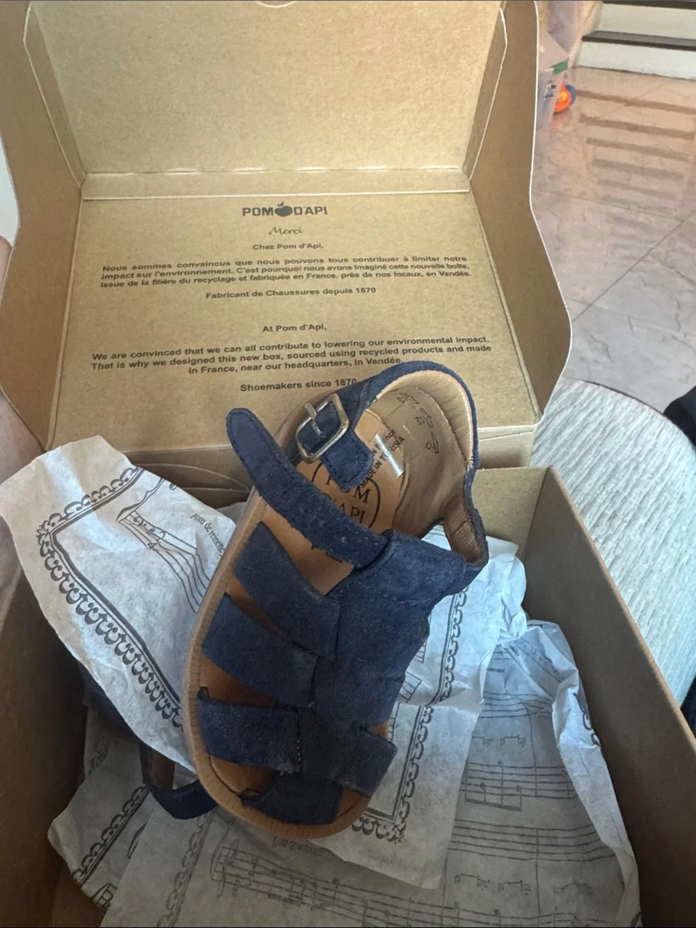 Pom D’api poppy daddy navy suede fisherman sandals